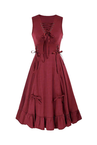 Lace-Up Ruched Sleeveless Casual Dress