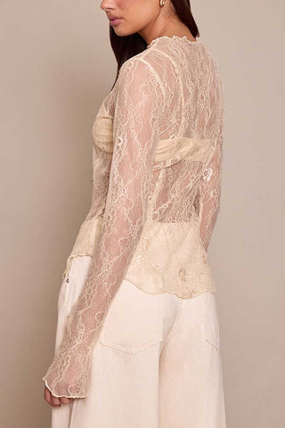 Sheer Floral Lace Long Sleeve Top
