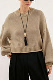 Ribbed Crew Neck Balloon Sleeve Sweater