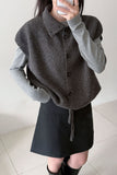 Collared Ribbed Knit Button-Front Vest