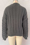 Cable Knit Crew Neck Balloon Sleeve Sweater