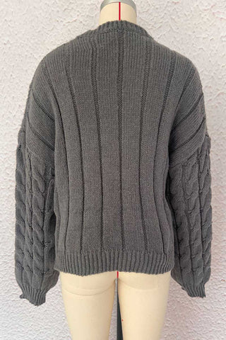 Cable Knit Crew Neck Balloon Sleeve Sweater