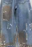Distressed Wide-Leg Denim Pants