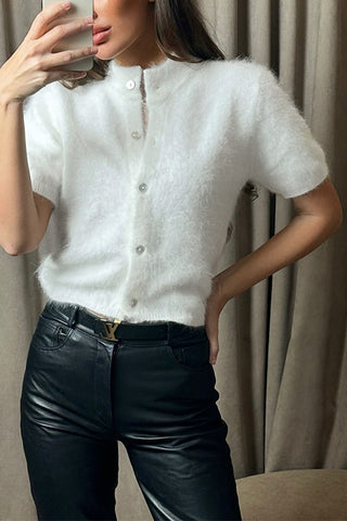 Mock Neck Short Sleeve Button Front Cardigan
