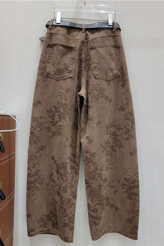 Floral Print High-Waist Barrel Jeans