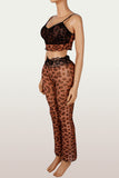 Sheer Lace Trim Animal Print Pants Set