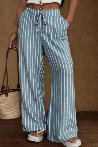 Striped Drawstring Wide-Leg Pants