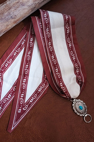 Printed Bandana Neck Scarf with Turquoise Buckle