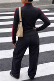 Striped Sleeve Frog Closure Zip Jacket