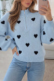 Heart Print Half-Zip Knit Sweater