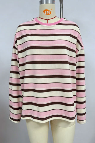 Striped Round Neck Long Sleeve Top