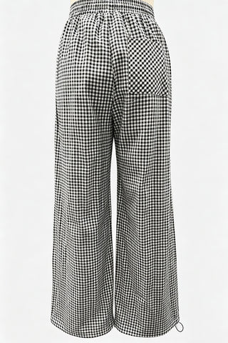 Plaid Drawstring Wide-Leg Casual Pants