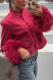 Fur Cuff Frog Button Stand Collar Jacket