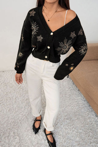 Celestial Motif Cropped Cardigan