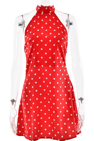 Polka Dot Mock Neck Sleeveless Mini Dress