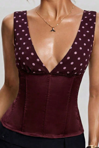 Polka Dot V-Neck Corset Tank Top