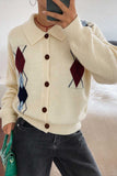 Argyle Knit Collared Button-Front Cardigan