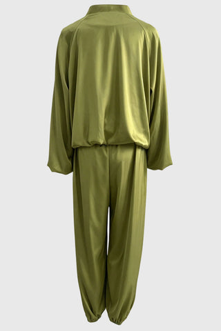 Tie Closure Stand Collar Wide Leg Pants Set