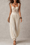 Lace Bodice Ruffle Strap Balloon Leg Jumpsuit