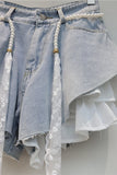 Pearl Belt Ruffle Denim Shorts