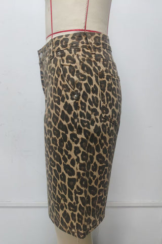 Leopard Print High-Waist Denim Shorts