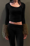 Scooped Neck Long Sleeve Crop Top