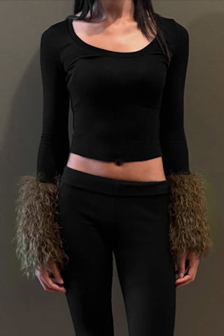Scooped Neck Long Sleeve Crop Top