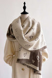 Heart Pattern Knit Fringe Scarf
