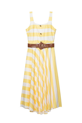 Button-Front Striped Fit and Flare Dress