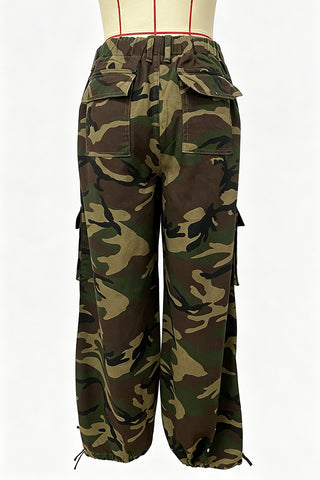 Rhinestone Camo Drawstring Cargo Pants