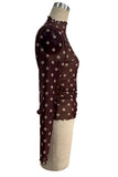 Sheer Polka Dot Mock Neck Long Sleeve Top