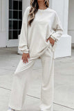 Striped Crew Neck Wide-Leg Pants Set