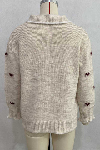Heart Pattern Button-Front Knit Cardigan