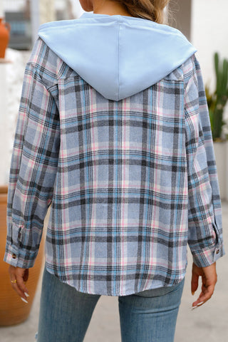 Plaid Hooded Button-Front Shirt