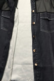 Sheer Sleeve Button-Front Denim Shirt