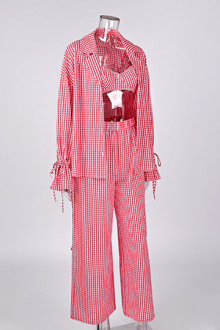Plaid Long Sleeve Button-Front Pajama Set