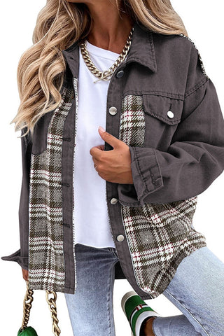 Plaid Patchwork Button-Front Jacket