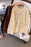 Open-Knit Crochet Crew Neck Sweater