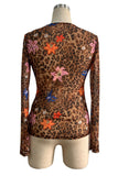 Floral Leopard Print Button-Front Blouse