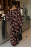 Polka Dot Off-Shoulder Long Sleeve Pants Set