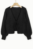 Cable Knit V-Neck Tie Front Cardigan