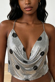 Chain-Link Polka Dot Cowl Crop Top