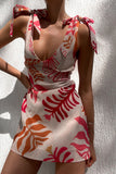 Tie-Strap Floral Bodycon Mini Dress