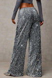 Sequin Drawstring Wide-Leg Casual Pants