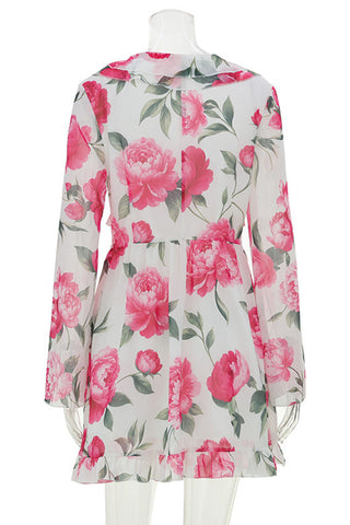 Floral Bell Sleeve V-Neck Mini Dress