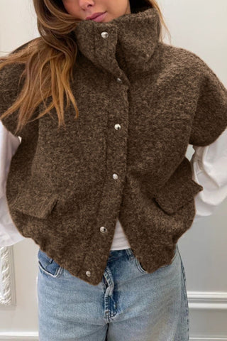 High-Collar Snap Button Fuzzy Vest
