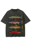 Fish Print Crew Neck Short Sleeve T-Shirt