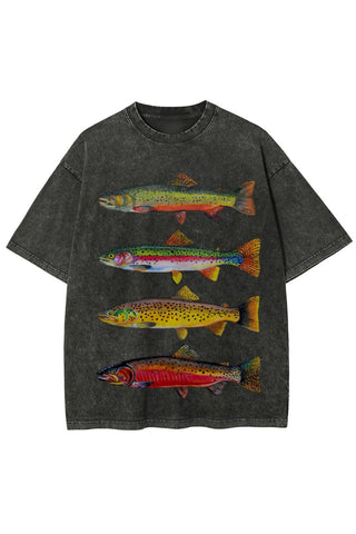 Fish Print Crew Neck Short Sleeve T-Shirt