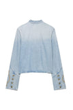 Military Braid Crop Denim Jacket