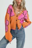 Floral Knit V-Neck Button-Front Cardigan